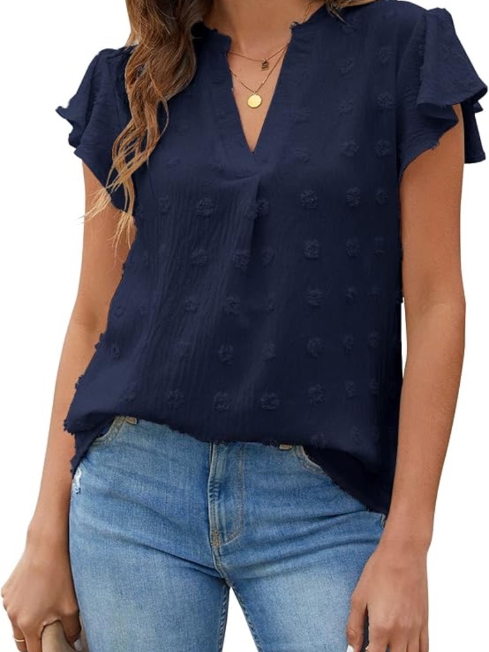 Blooming Jelly Women's Dressy Casual Blouse V Neck Ruffle Sleeve Shirts NWT